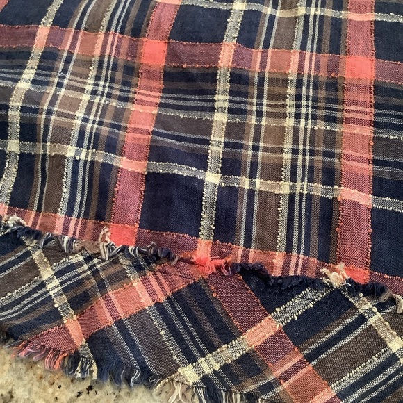 Free People Blue and Pink Popover Hooded Shirt Size Medium - Picture 7 of 8